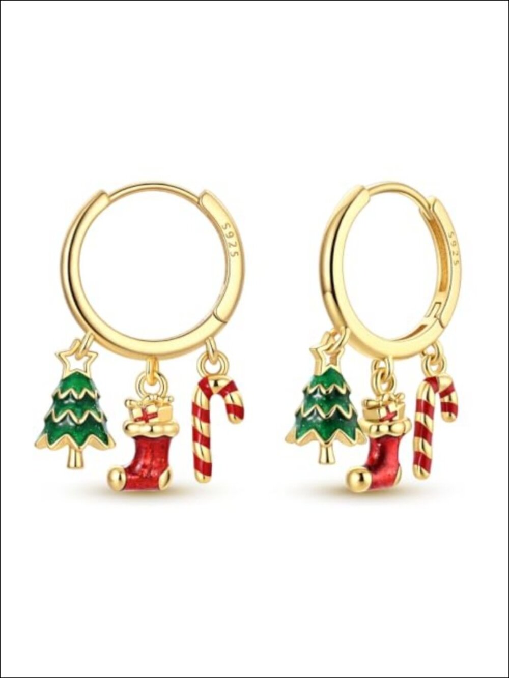 925 Sterling Silver Christmas Hoop Earrings 14K Gold Plated Holiday Jewelry